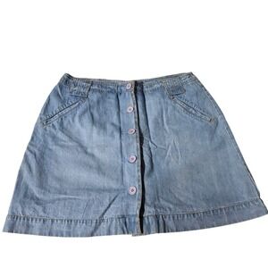 St. John's Bay Women's Denim‎ Skort Button Front Pockets Casual Light Wash Sz 14